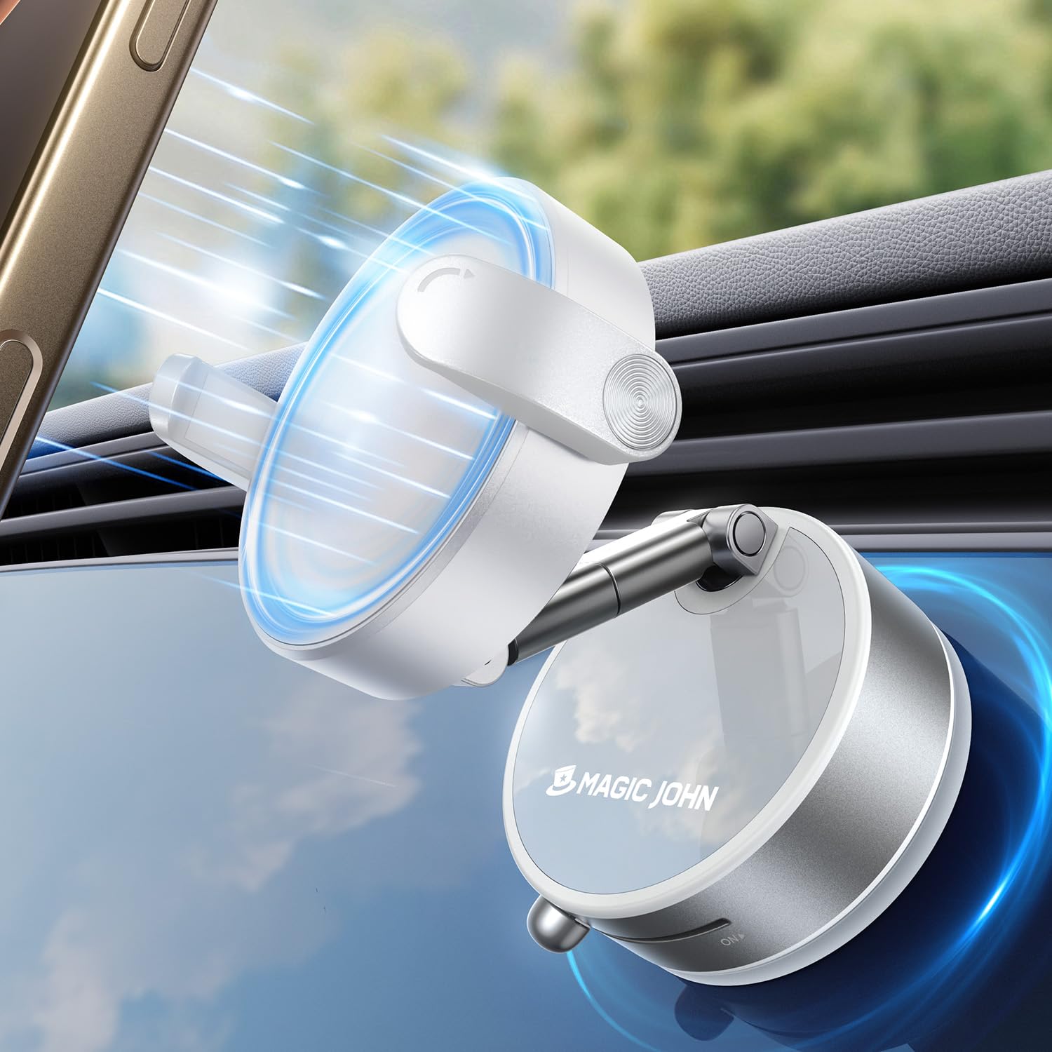 MAGIC JOHN Upgrade Ultra Magnetic Phone Holders for Your Car, Foldable Car Phone Holder Mount for Dashboard, 360° Rotatable Magnetic Phone Holder for Car, Magnetic Car Mount for iPhone All Cell Phones