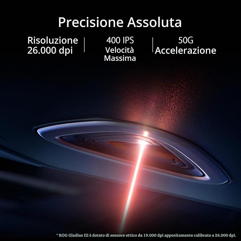 ROG Gladius III Mouse Gaming Cablato Nero, 6 Pulsanti Programmabili
