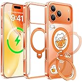Peerock for iPhone 17 Pro Case 2025 (Compatible with MagSafe) (Military Protection) with 360° Spin Stand (DIY Cute Stickers) Anti-Yellow Clear Slim for 17 Pro Phone Case 6.3", Orange