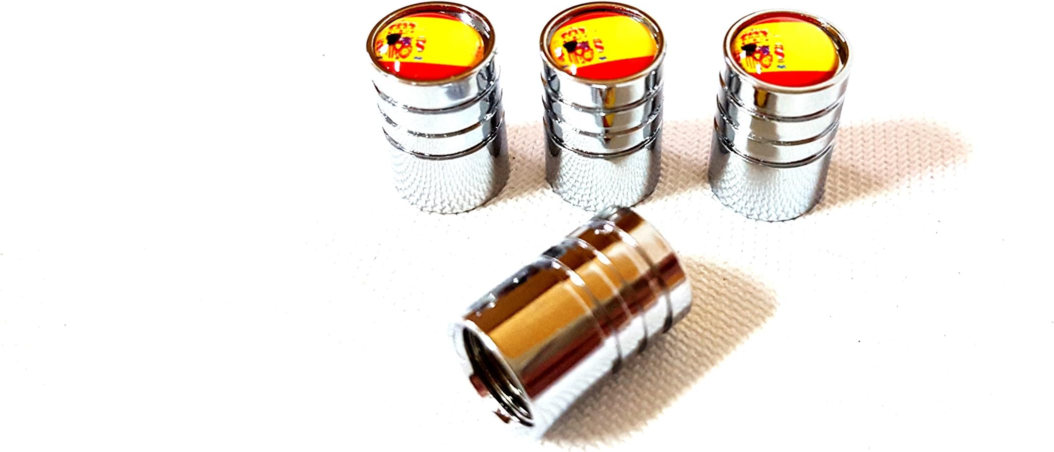 4 x Car Tire Valve CAP Chrome Valve Caps with Spain Flag Logo E Espanol Valve for all Passenger Car / Lorry Car Models (Set of 4)