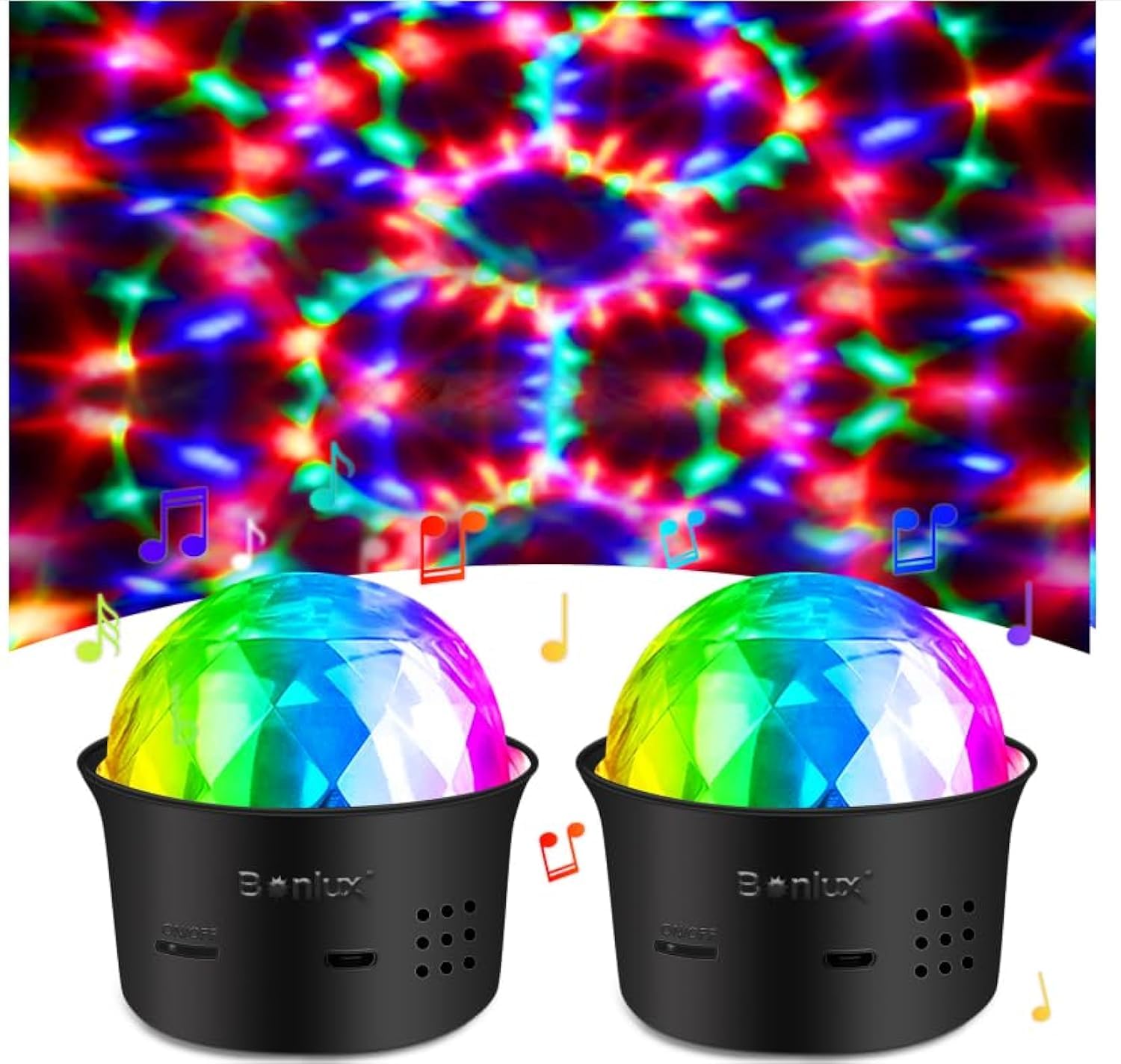 Bonlux Disco Ball 5V Party Light Mini Disco Light Effects RGB Party Light Voice Controlled USB Mood Light for Children Room Party or Gift 2 Pack