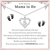 EPVIDO Mom To Be Gift - Pregnancy Gifts for Expecting Moms, Silver Heart Feet Necklace for Women - New Mother Maternity Present, Mothers Day, Christmas Jewellery Idea