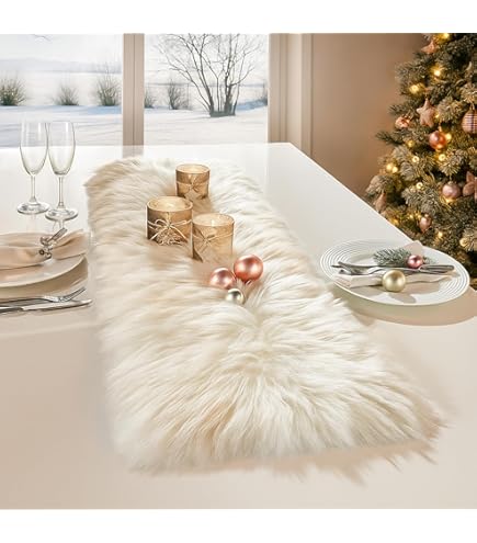 Amazon.com: duduta White Faux Fur Table Runner 32 inches Long