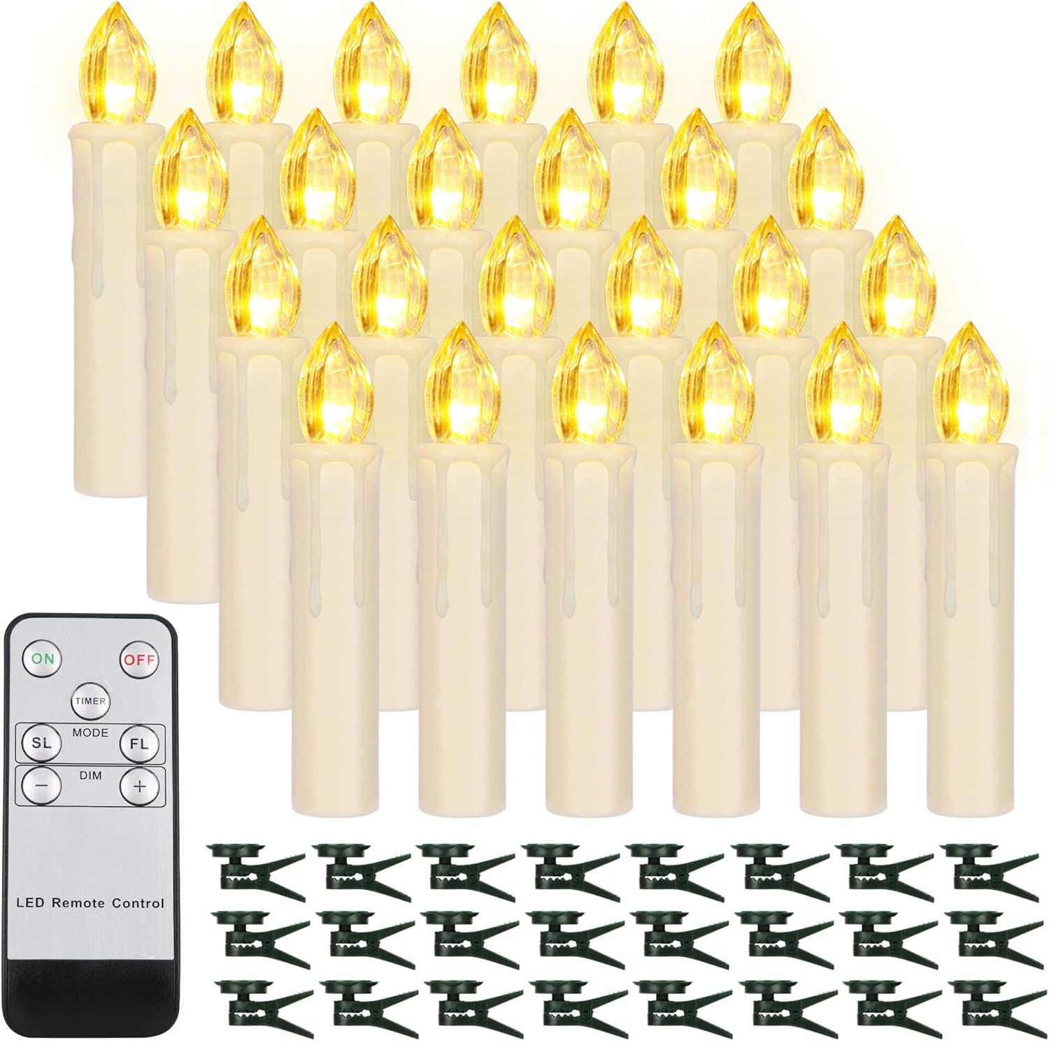 Lighting - 24PCS LED Flameless Taper Candles Flickering with Remote Timer, Battery Operated Waterproof Christmas Tree Candles, Warm White Window Candles Lights, Perfect for Christmas, Home Decoration (Ivory)