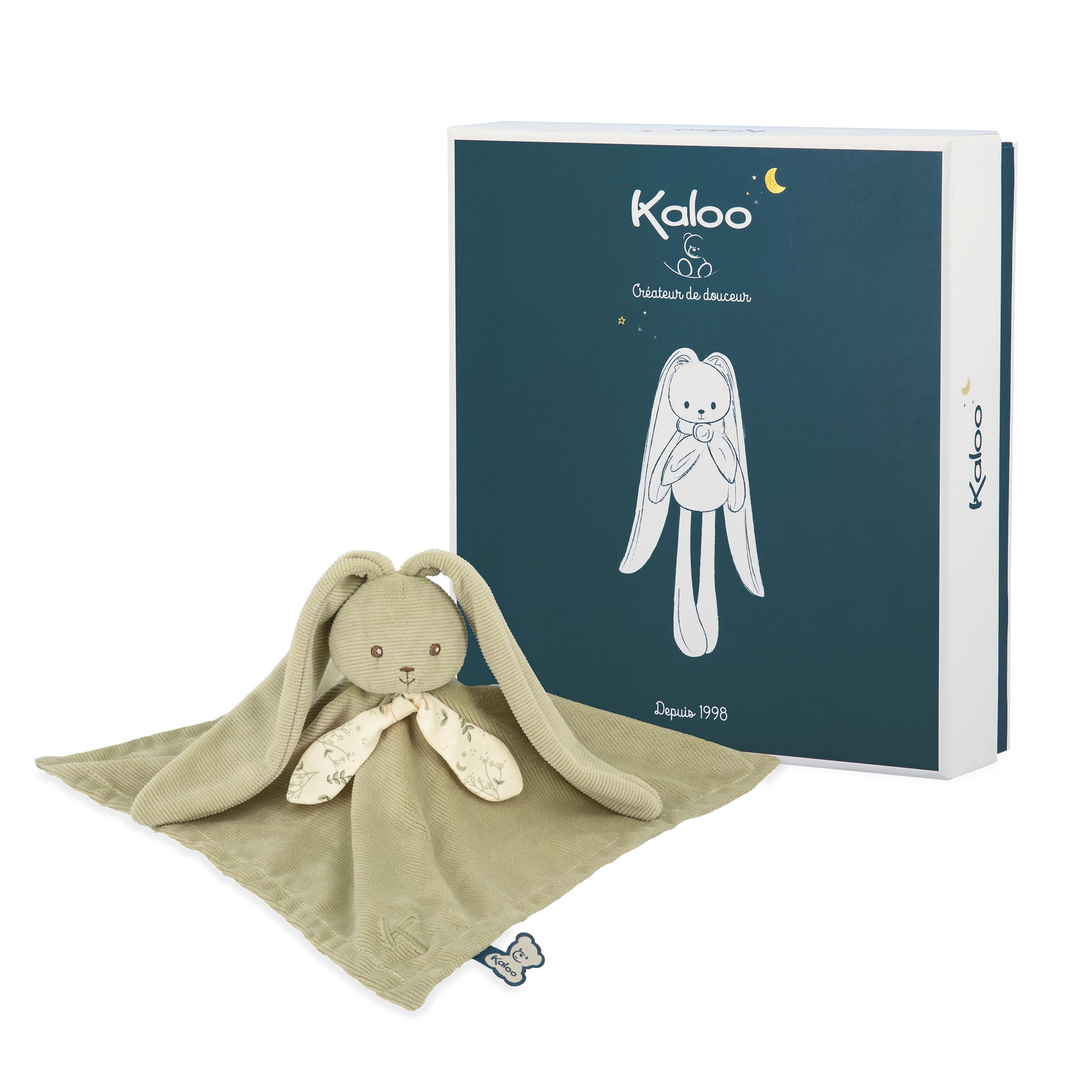 Kaloo - Lapinoo - Green Bunny Comforter - Baby Plush - Square: 30 x 30 cm - Bi-Material Ultra-Soft Viscose and Corduroy - Gift Box - 0 Months +, K218016 — image 1