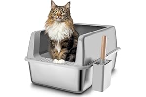 FLARUZIY Stainless Steel Litter Box with Lid, XL Extra Large Cat Litter Box Enclosure for Big Cats with High Sides and Scoop, Easy Clean Metal Litter Pan, Non-Stick Cat Toilet, Anti-Leakage, No Smell