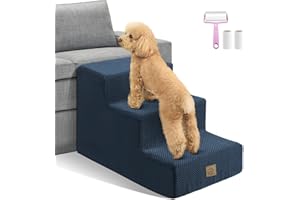 Mestuel Dog Stairs Steps for Couch Bed Sofa, 15.7in Dog Stairs Ramp for Small Dogs, Foam Pet Stairs Ramp with Nonslip Bottom & High Density Foam, Hold Up to 60 lbs, Lint Roller, Blue
