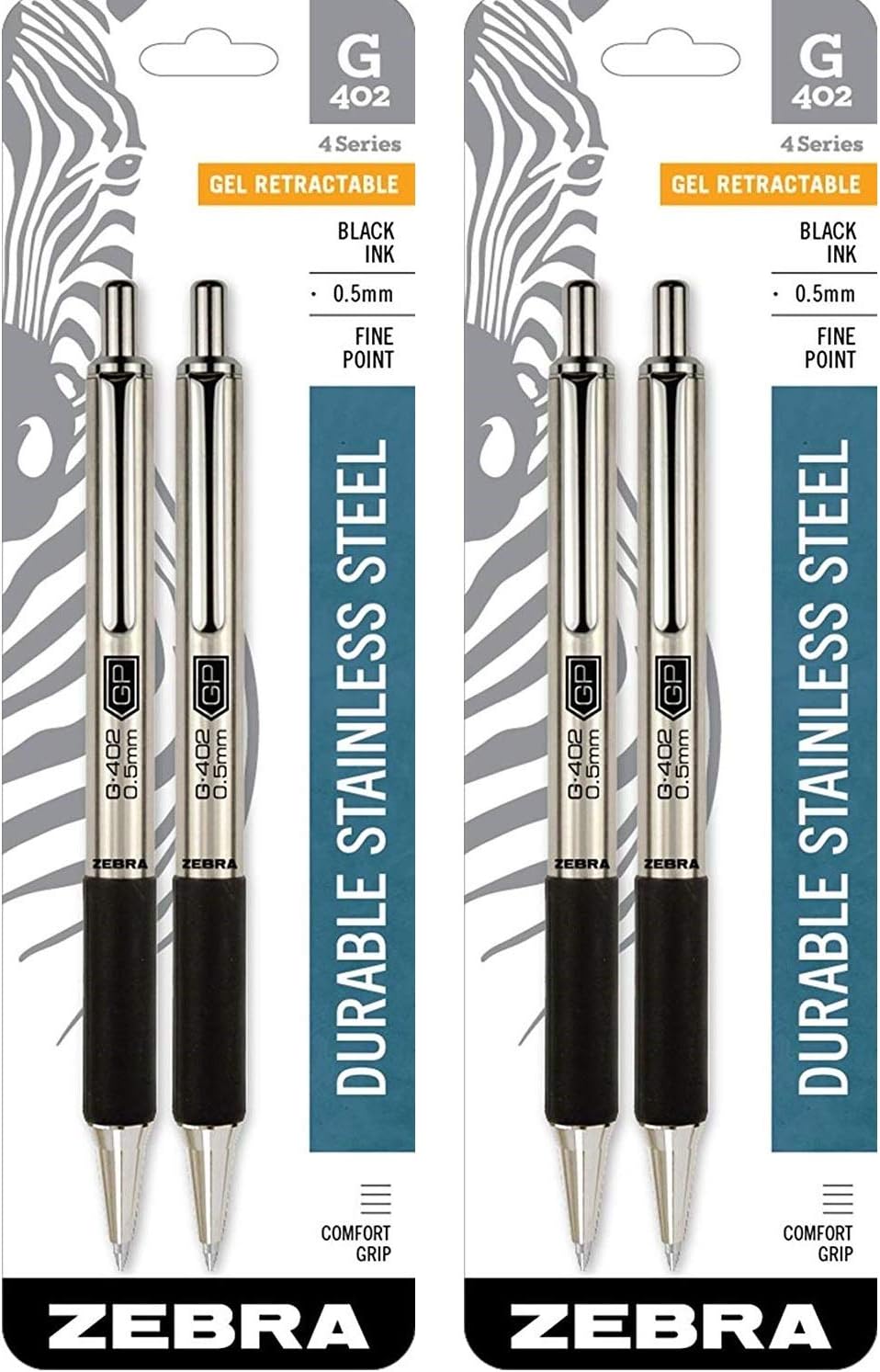 Zebra Pen G402 Stainless Steel Retractable Gel Pen, Fine
