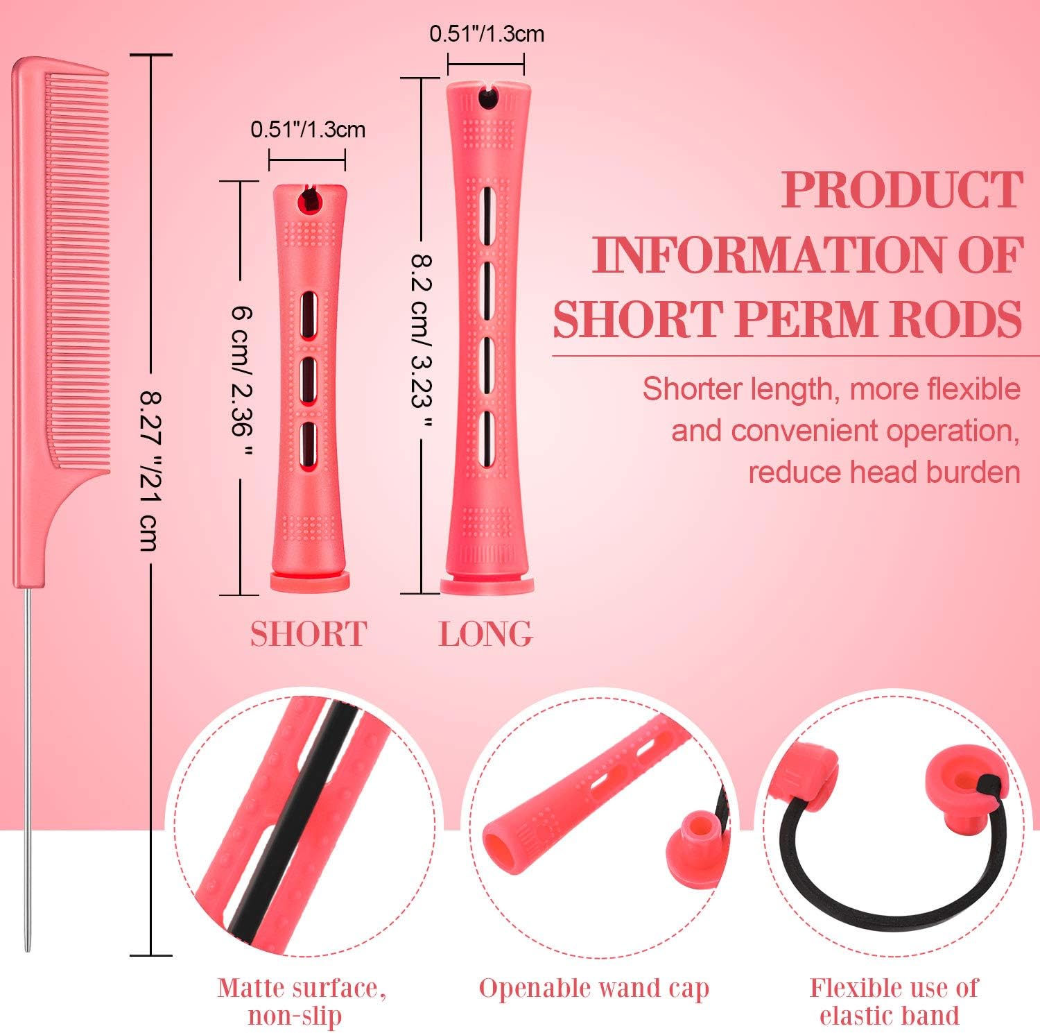 48 Pieces Hair Perm Rods Short Cold Wave Plastic Perming Hair Curling Rollers With Steel Pintail Comb Rat Tail Comb for Hairdressing Styling Supplies (0.51 Inch - Image 3