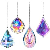 Honoson 4 Pcs Crystal Ceiling Fan Pull Chain, Diamond Drop | Rainbow Prism Extension with Ball Connector, 20 Inch Ceiling Ornament with Ball Connector Decor, Pull Chain Extension
