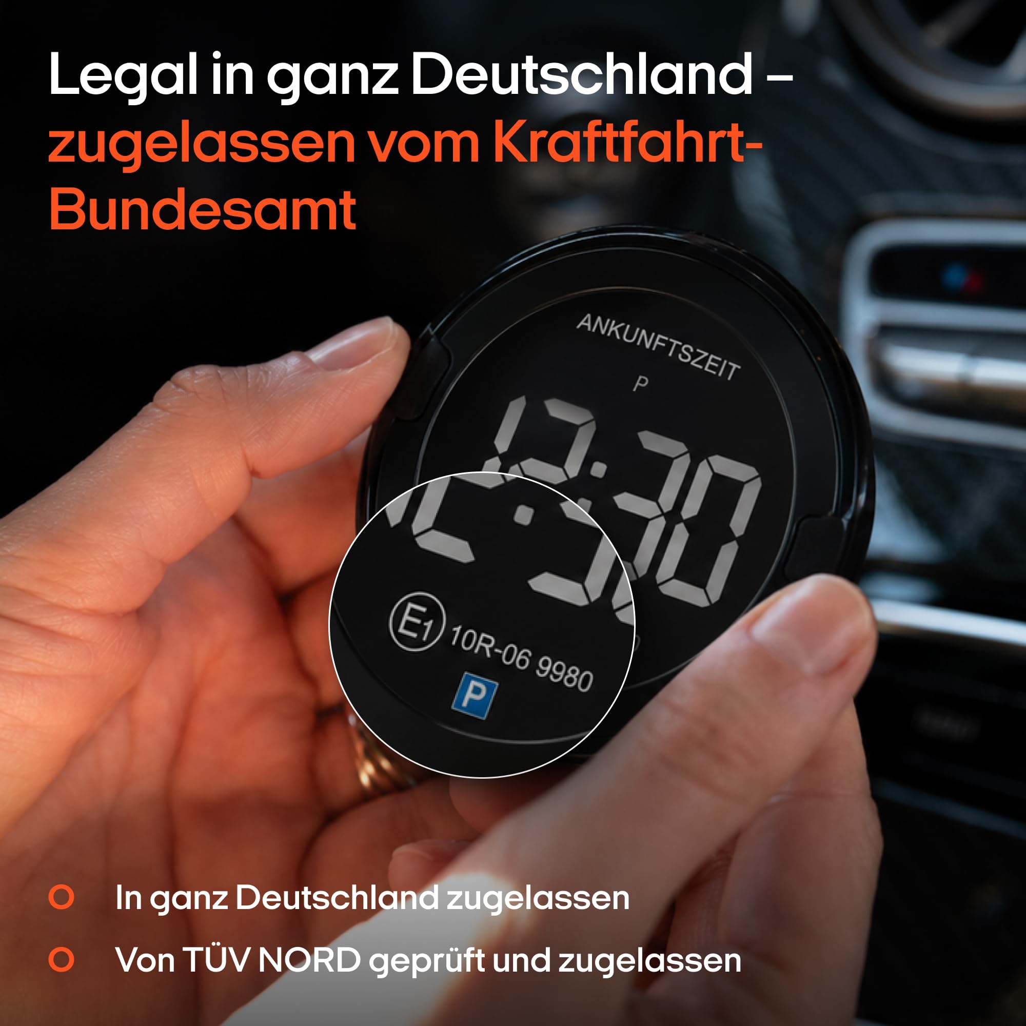 OOONO P-DISC NO2 - Elektronische Parkscheibe mit Zulassung fürs Auto - Automatische Digitale Parkscheibe Elektrisch mit Zulassung vom KBA nach StVO - Elektrische Parkuhr Auto zugelassen 4