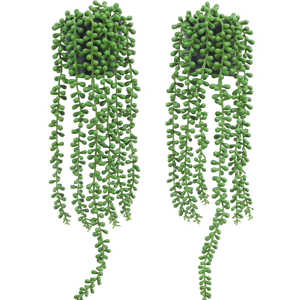 Photo 1 of Floweroyal 2pcs Fake Hanging Plants Fake Potted String of Pearls Succulent Plants Small Faux Plants for Indoor Outdoor Shelf Wall Decor