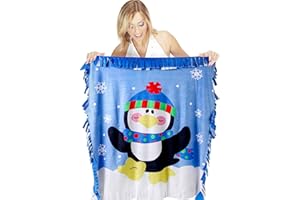 Peryiter Penguin Fleece Blanket Tie Kit Soft Plush Throw Tie Blanket Craft DIY Felt Fleece Gift for Winter Holiday Craft Fun Home Activities, 54 Inch x 54 Inch