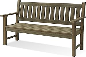 ACUEL Outdoor Bench, 3-Person Garden Bench, Poly Lumber Patio Bench for Outdoors, Porch, and Park (Light Brown)