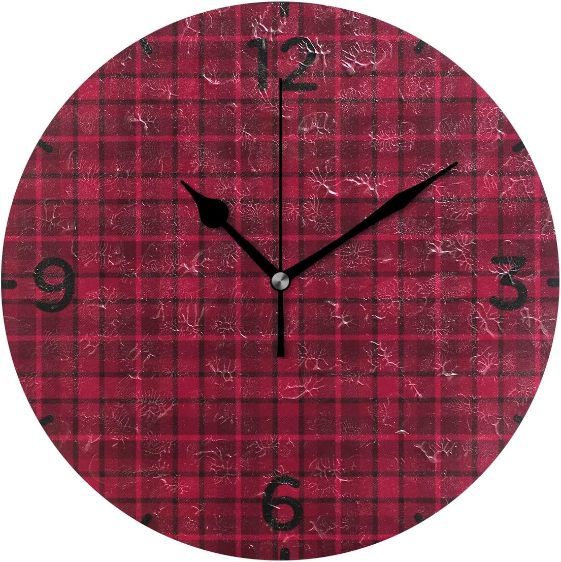 Amazon Com Retro Red Grey Check Pattern Silent Non Ticking Wall Clock For Boys Girls Battery Operated Clocks For Living Room Bedroom Child Kids Gift Home Kitchen