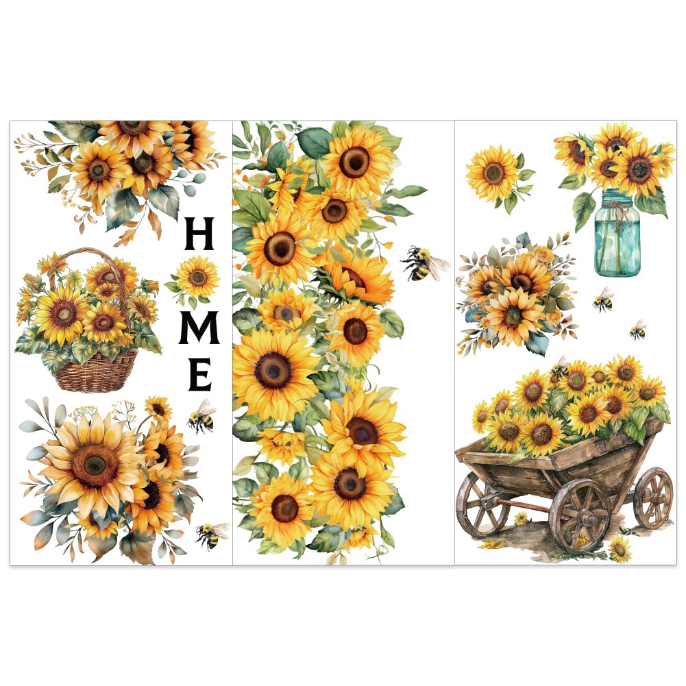 OLYCRAFT 3pcs/Set Sunflower Rub on Transfers for Crafts and Furniture 15x30cm Plant Bee Vase Decor Transfer Stickers Vintage Transfers for Wood Furniture Scrapbooking Home Decorations