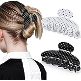 2 Pack Medium Hair Clips for Women, Strong Hold Recycled Plastic Claw Clips for Thick Hair Polka Dot | Great for Updo Half Up Hairstyle | Ideal Gifts for Women - Black and White Holiday Gift
