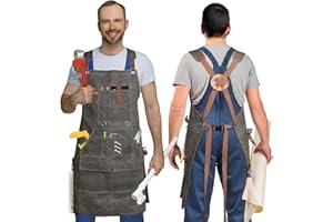 Lumil Waxed Canvas Woodworking Apron - 22oz Heavy Carpenter Apron for Men and Women, with 9 Pockets⨯ Back Straps
