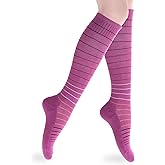 SocksLane Cotton Compression Socks, 15–20 mmHg Graduated Support, Knee-High Medical Compression (Berry Stripes M/L)