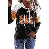 Leopard Plaid Pumpkin Kangaroo Pocket Hoodie Women Plaid Pumpkin Thanksgiving T-Shirt Color Block Fall Tshirts