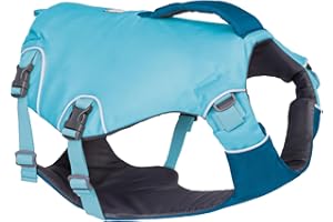Ruffwear, Confluence Life Jacket for Dogs, Comfortable and Adjustable Dog Life Vest with Reinforced Handles, Leash Connection, and Reflective Accents, Biolumin Blue, Large