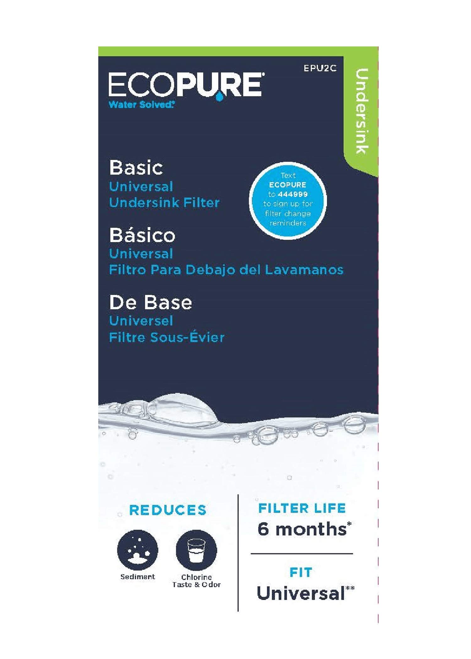 Basic Sink Replacement (EPU2C) | NSF Certified | Universal Fit | 6-Month Filter Life, Small, Red/White