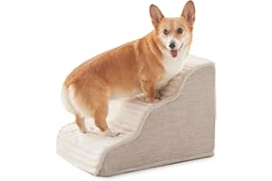 Laojin Balhen Dog Stairs for Small Dogs & Cats 15.7" H, High Density Foam Dog Steps Ramp for Couch Sofa and Chair, Pet Stairs with Non-Slip Bottom and Remove Washable Cover, 3-Step Pet Steps, Beige