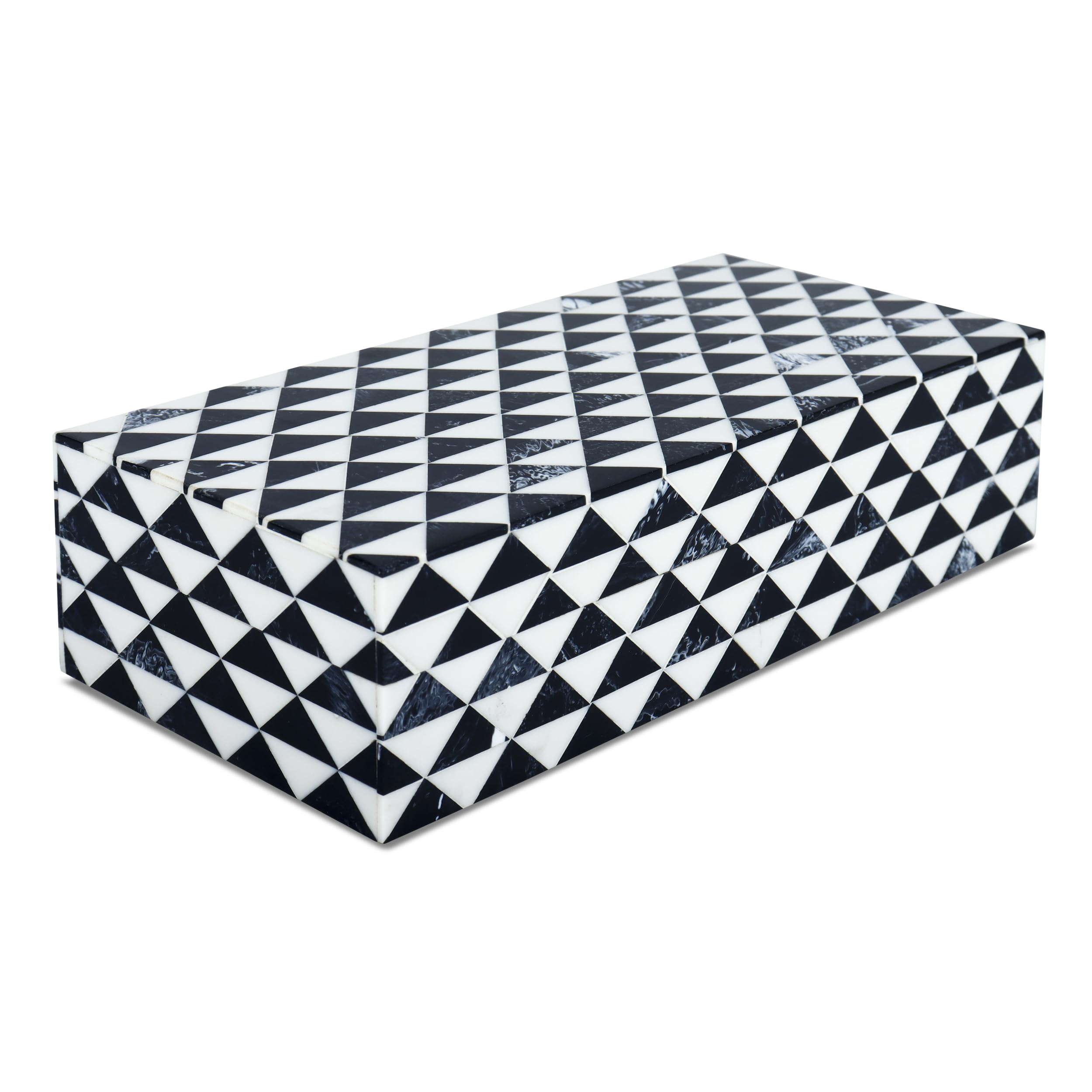 Handicrafts Home Black and White Decorative Storage Box with Lid, Coffee Table Storage Box, Handmade Wooden Box, Remote Control Holder, Decorative Organizer, Jewelry & Keepsake Box (10x4.5x2.5 Inch)