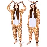 Toulite Unisex Deer Pajamas Flannel Animal One Piece Halloween Costume Cosplay Suit for Adults