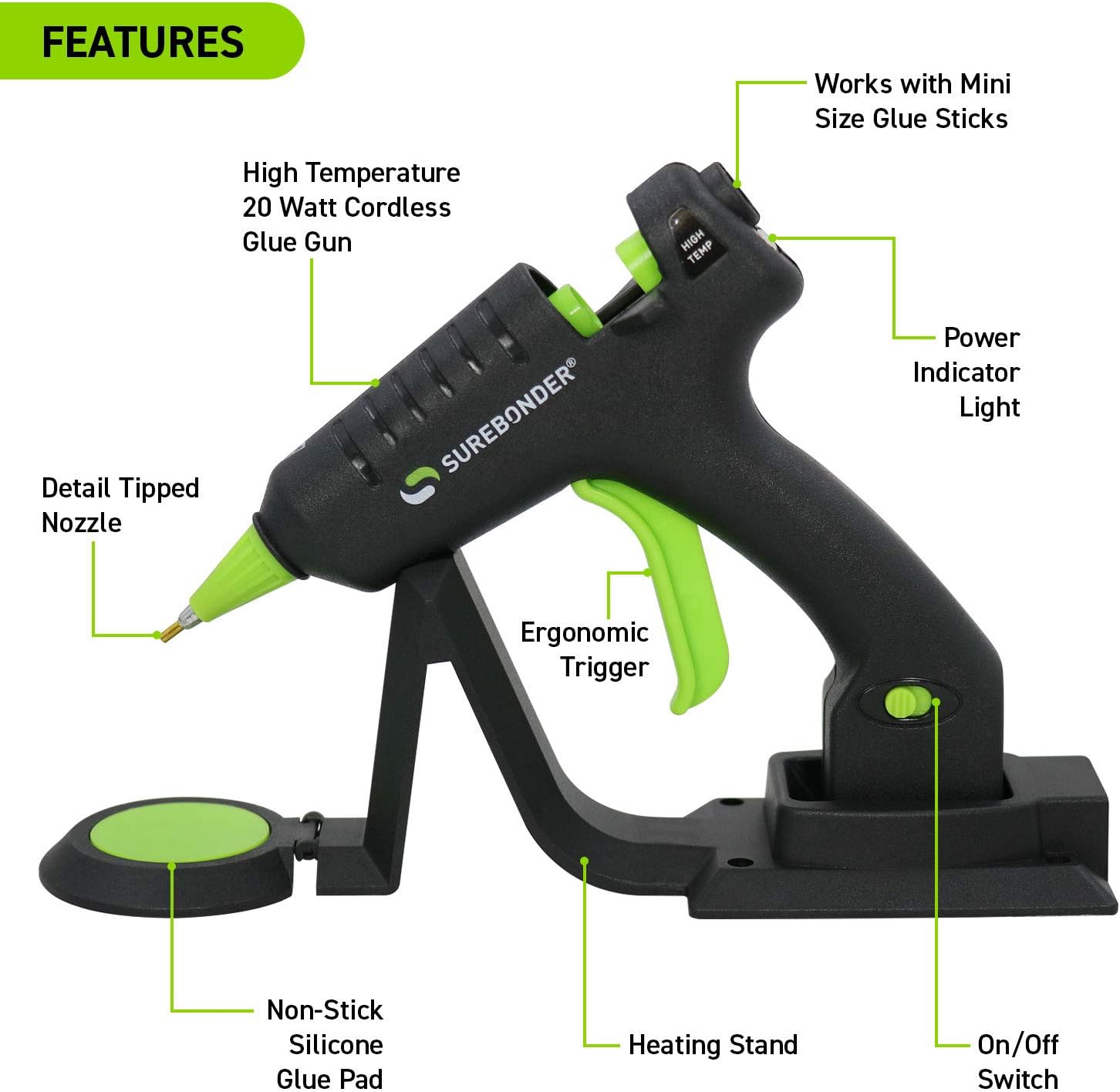 Surebonder CL-195F Cordless/Corded Detail Tip 20W High Temp Mini Glue Gun: Arts, Crafts & Sewing