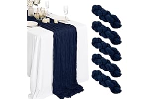 Lykoow 5 Packs Navy Blue Cheesecloth Table Runner, 10Ft x 35" Dark Blue Rustic Gauze Boho Wedding Table Runner Decoration, Wedding Table Decor Table Cloth for Wedding Party Bridal Shower Table