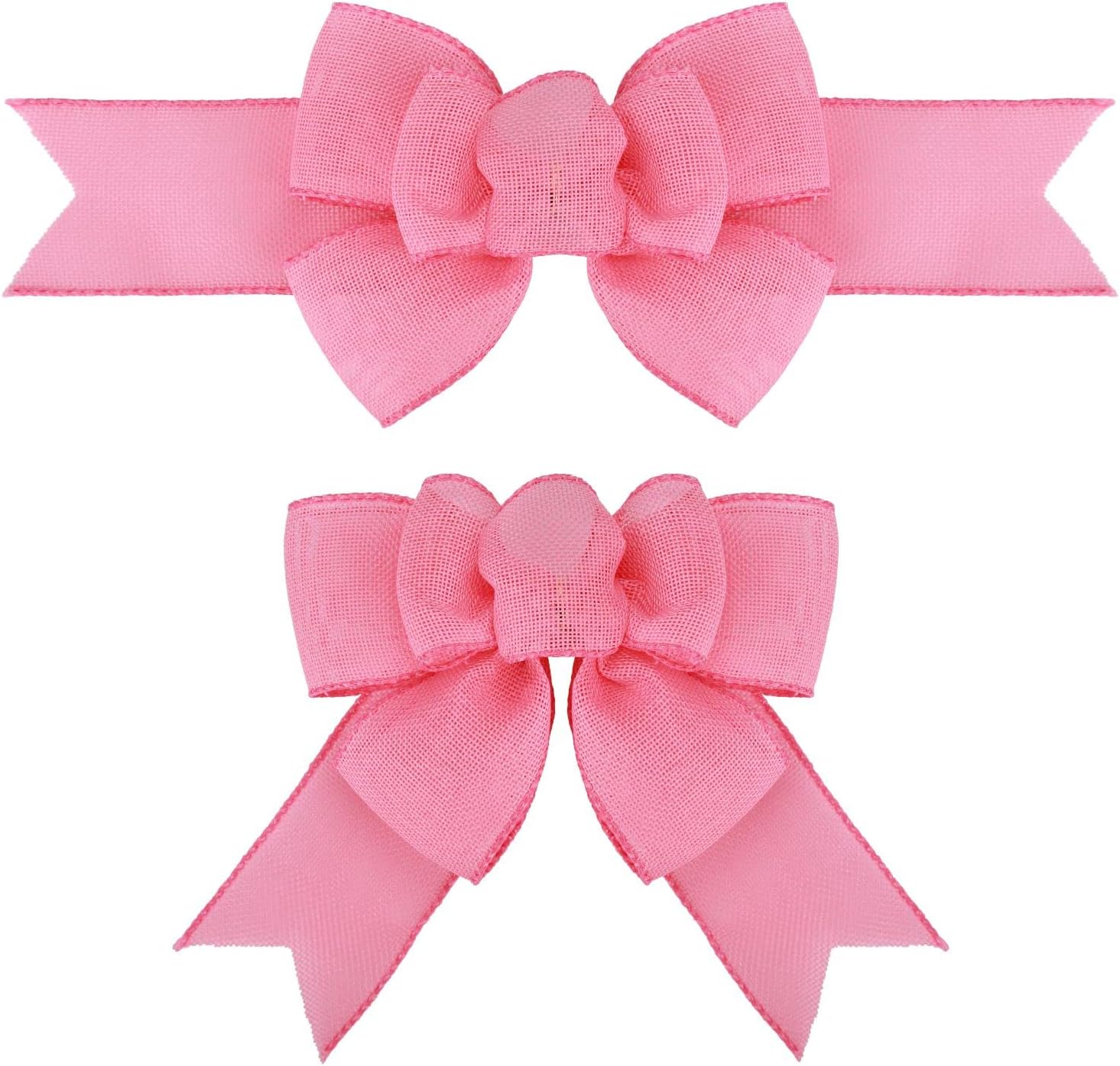 Bows & Ribbons - Meseey 2 Pcs Pink Wired Ribbon Handmade Spring Summer Eastre Premade Burlap Bows for Wreaths Tree Decorations Gift Wrapping Outdoor Decoration (Pink)
