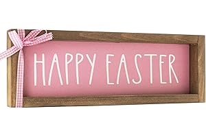 flangairy Happy Easter Sign Wooden Centerpieces Tables Decorations Wall Office Desk Top Shelf Mantle Wood Decorative Signage Indoor Fireplace Home Farmhouse Holiday Decor