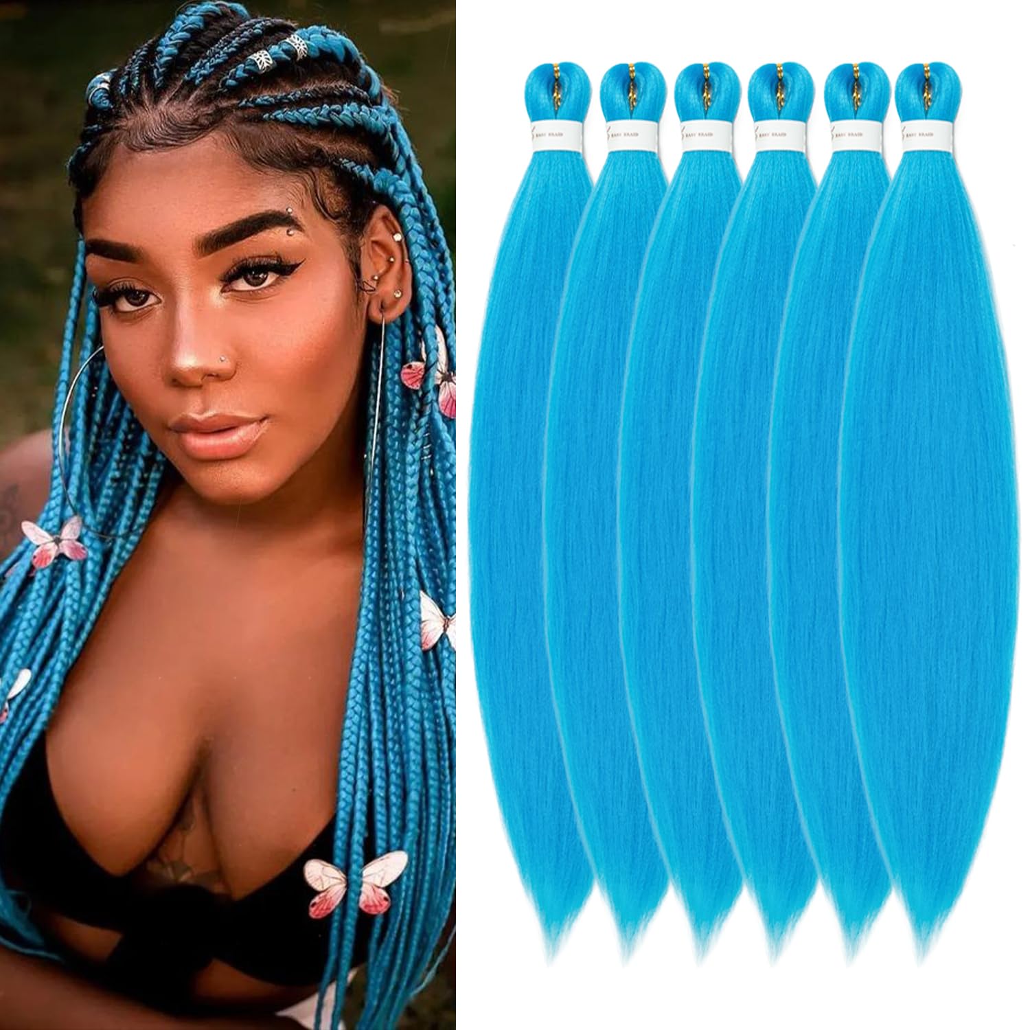 Blue Braiding Hair Extensions - Pre Stretched 30 Inch Soft Yaki Braiding Hair - 6 Packs Long Hair Extensions (30 Inch, Sky Blue) — image 1