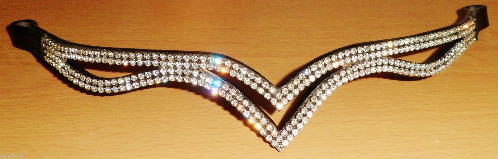 Cwell Equine Designer Ve Clear Crystal Browband Great Gift Idea Unique design Triple split Eye Shape (FULL 16", BLACK)