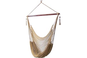 Sunnydaze Outdoor Hammock Chair Swing - Hanging Hammock Swing - Hanging Reading Chair - Soft-Spun Polyester Rope - Caribbean XL - Tan