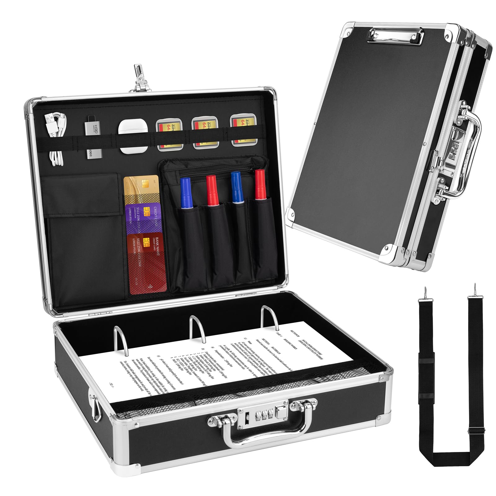 Photo 1 of Pechor Clipboard with Storage Combination Lock Briefcase 3 Ring Binder 700 Sheets Capacity Heavy Duty Metal Document Box Multi-Pocket Organizer Storage Clipboards for Home, Bussiness Trip