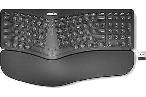 Arteck Split Ergonomic Keyboard with Cushioned Wrist and Palm Rest, 2.4G USB Wireless Comfortable Natural Ergonomic Split Keyboard, for Windows Computer Desktop Laptop