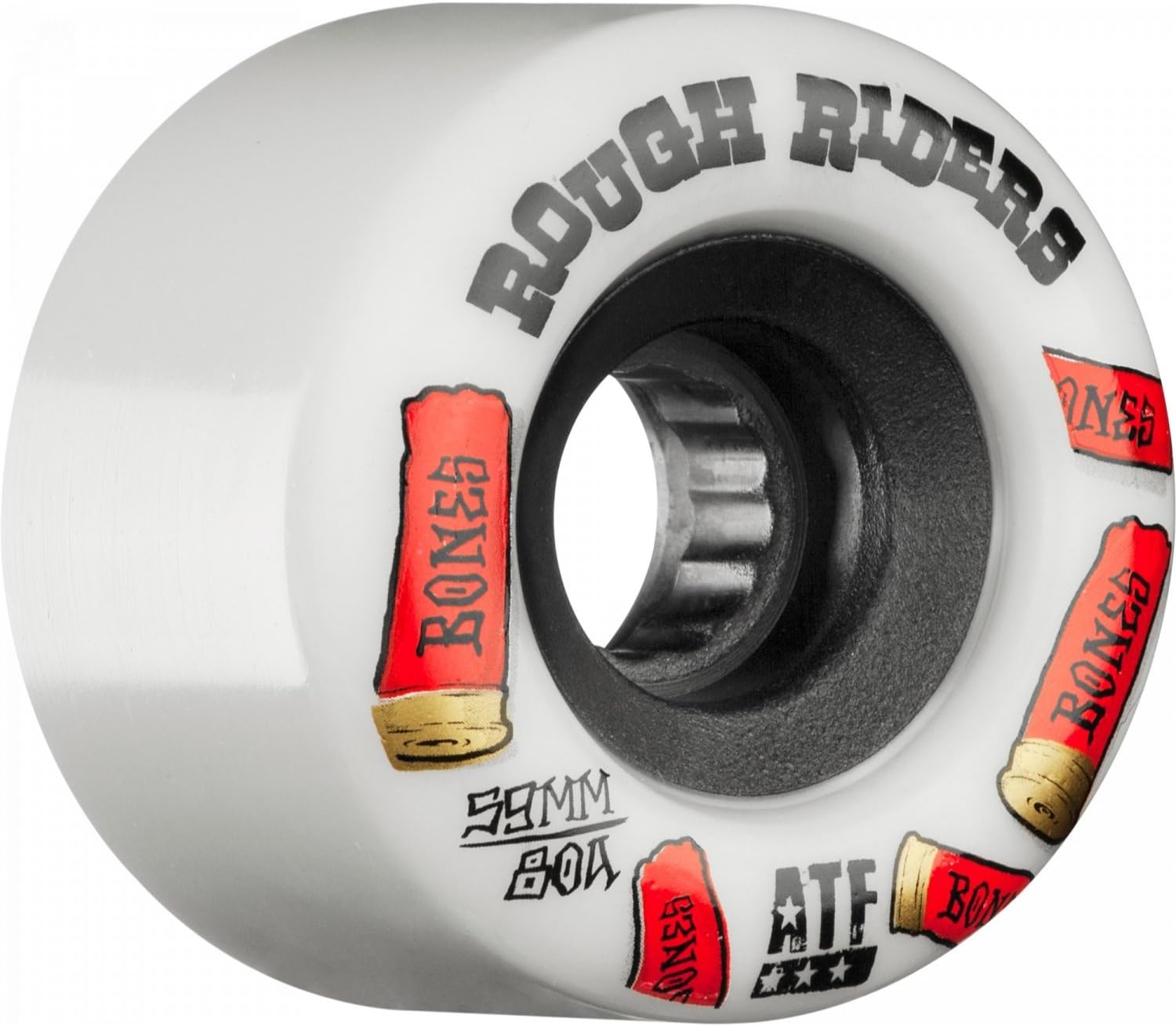 Bones Wheels Rough Riders 80a Skateboard Wheels (White Shotgun, 59mm