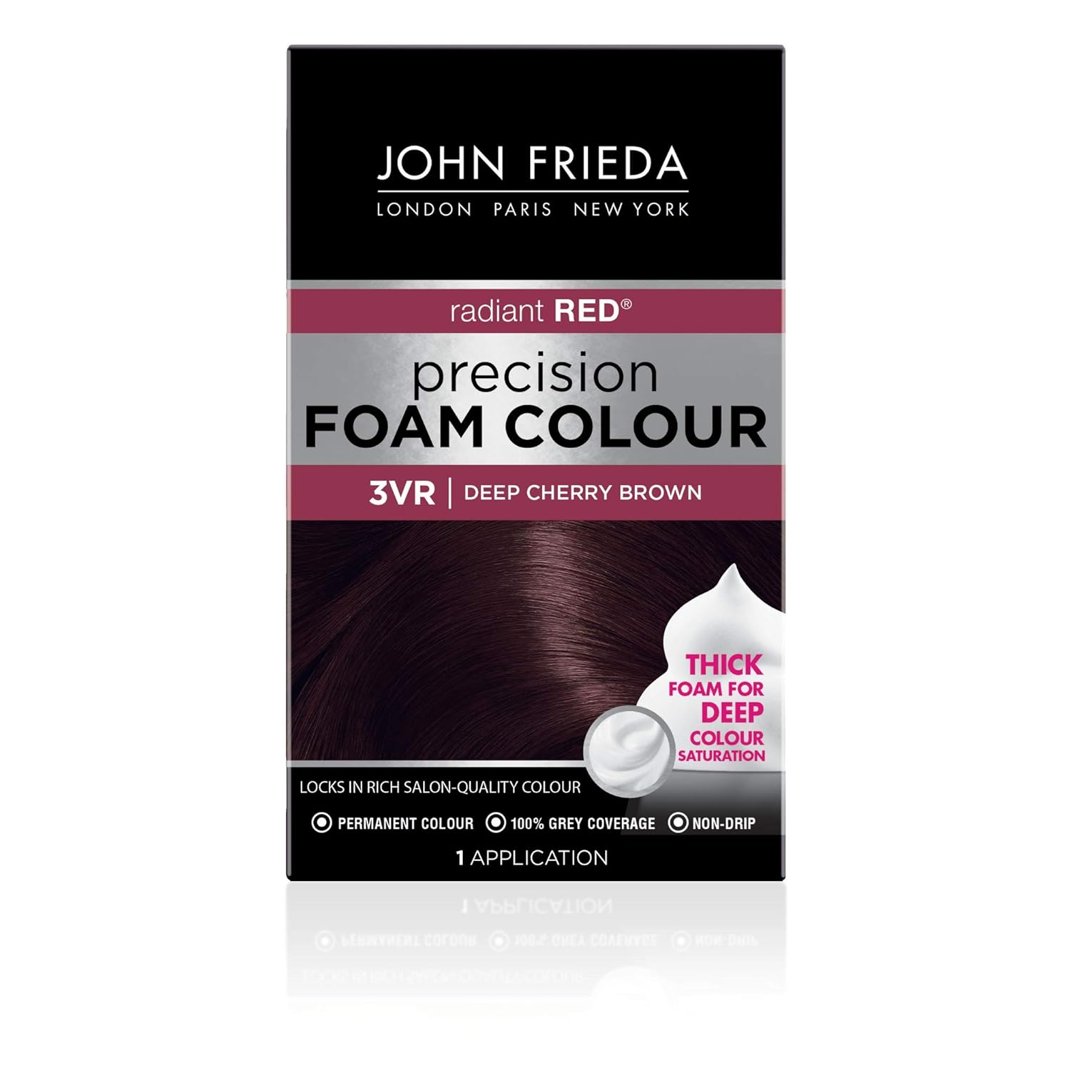 John Frieda Precision Foam Colour, Deep Cherry Brown 3VR, Full-coverage Hair Color Kit, with Thick Foam for Deep Color Saturation