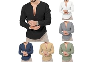 Thatrich Linen Shirts for Men Long Sleeve Pullover Shirts Lightweight Spring Sweater Casual Tees V Neck Cozy Blouses Spring