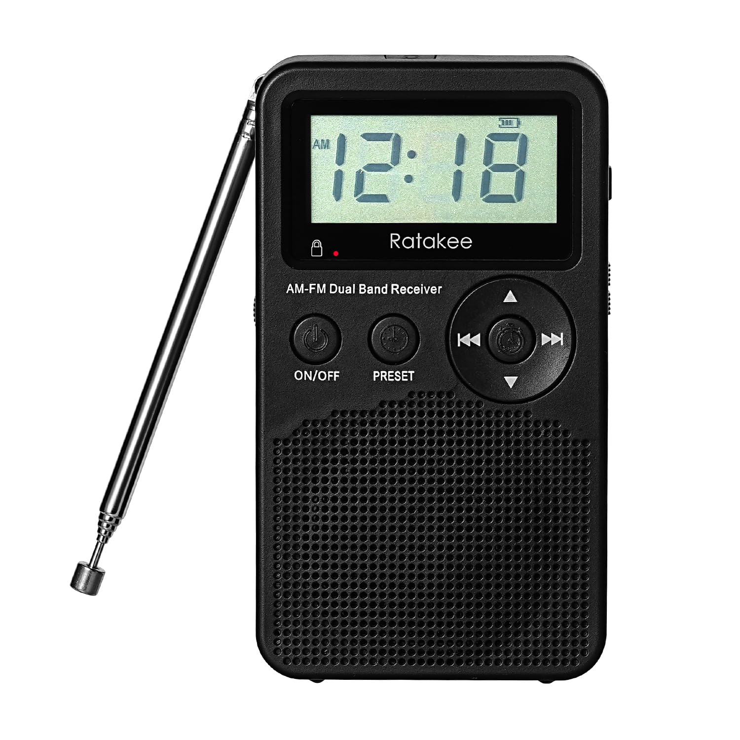 Photo 1 of Ratakee AM/FM Radio, Battery Operated Portable Radio with Clock, Preset, Sleep Timer and Battery Backup for Yard Work, Walking, Camping, Jogging, Fishing, Handheld Size, 3 AA Battery Powered (Black)