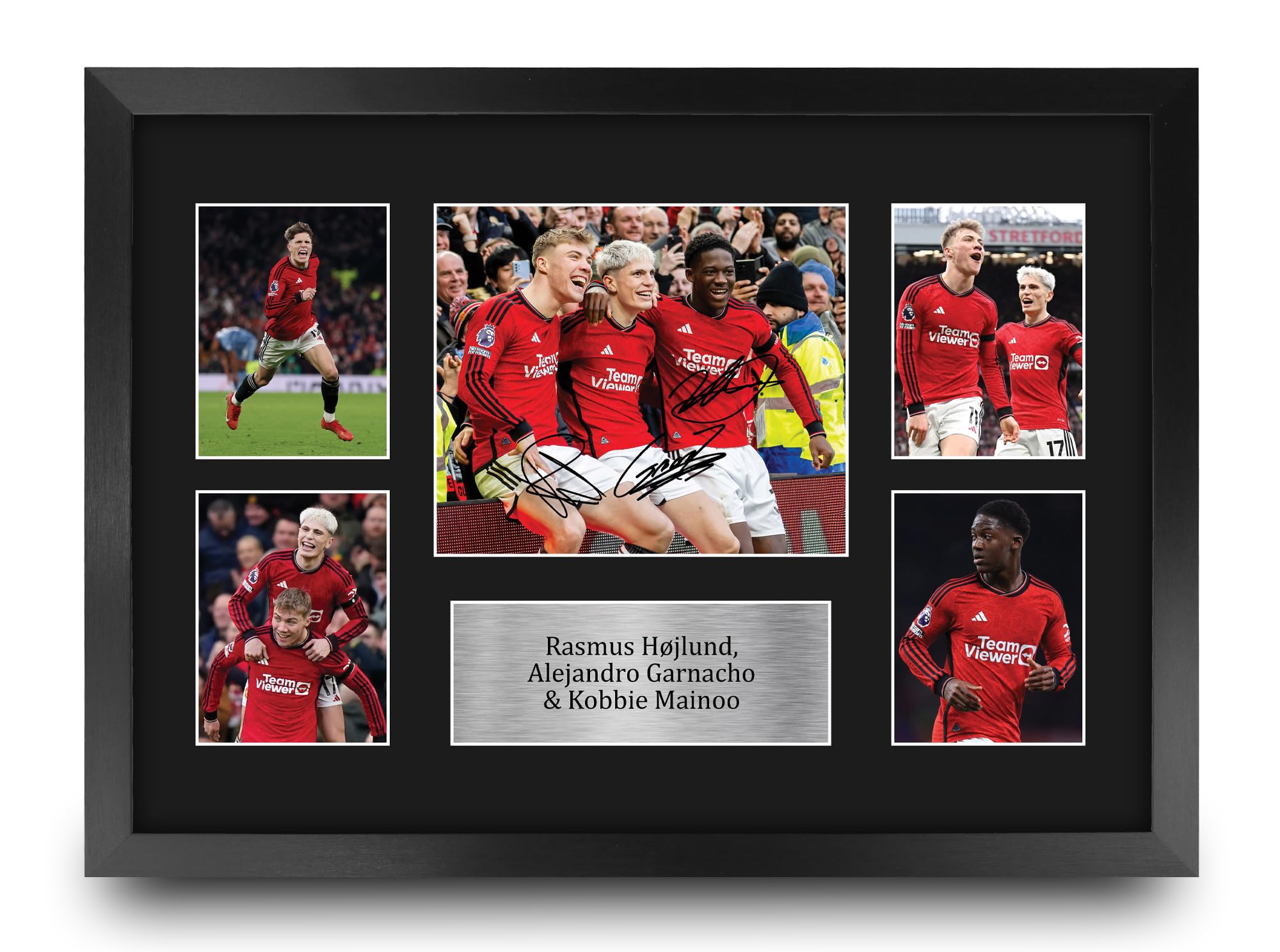 HWC Trading Hojlund, Garnacho and Mainoo Printed Memorabilia Signed Autograph Photograph Display for Football Fans and Supporters - A3 Framed