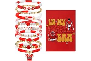 FAHMJMYBD Fall Sports Must Haves Moms – Game Day Bracelets for Women – Red Football Bracelets Stackable Heishi Clay Beads – Football Mom Essentials – Football Accessories with Football Charms – Youth Football Accessories – Sports Mom Must Haves