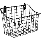 Spectrum Vintage Living Large Wall Mount Wire Basket, 10.25 Inch, Black | Steel, lowered front for easy reach, built-in brackets, hardware included, towels, produce or cleaning supplies, farmhouse