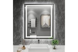 Amorho LED Bathroom Mirror, 24"X30" Front Light and Backlit with Black Frame, Stepless Dimmable, Anti-Fog, Shatter-Proof, Memory, 3 Colors, Double LED Vanity Mirror