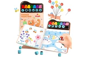 MIROLA KIDS Mess Free Fingerprint Coloring Book for Kids, 7 Colors Non-Toxic Finger Painting Set with Stamps, Art Craft Supplies, Travel Activities, Gifts, 3+