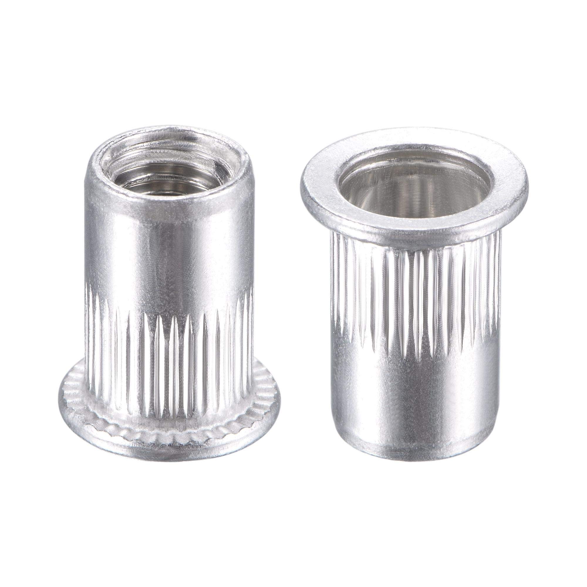 sourcing map M8 Rivet Nuts Aluminium Alloy Knurled Flat Head Threaded Insert Nut Silver 50pcs