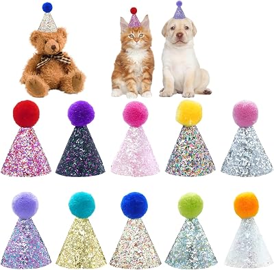 BIPY 10 Pack Mini Party Hats for Plush Toys Teddy Bears Adjustable Headband