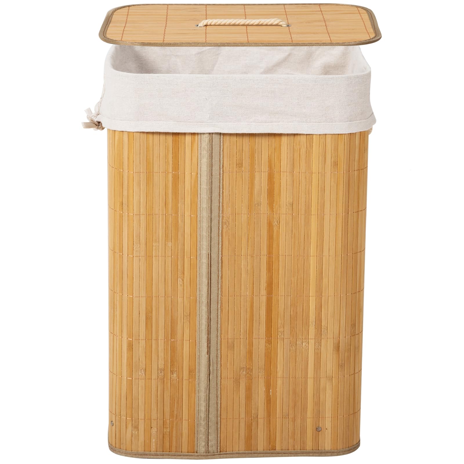 Cy.curtain bright Bamboo Laundry Basket with Lid, Foldable, Breathable, Natural-square, 60*40*30 cm, 58L